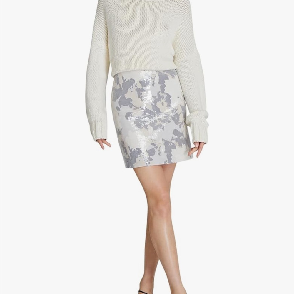 NWT Club Monaco sequin silver and White Mini Pencil Skirt